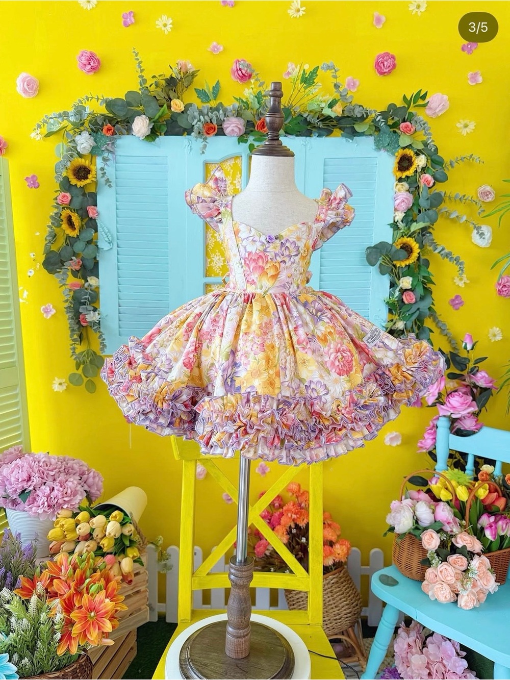 Floral Ruffle Summer Dress in Yellow & Lavender